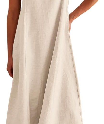 Women's 2026 Summer Linen Maxi Dress Contrast Spaghetti Strap Dress Backless Casual Party Beach Dresses