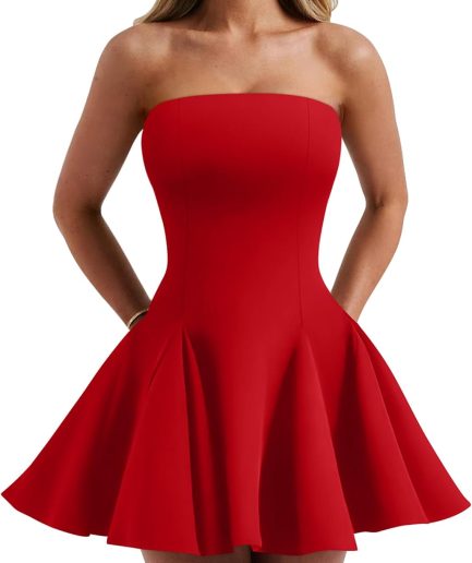 Women's Sexy Summer Strapless Mini Dress Homecoming Off Shoulder Sleeveless Party Club Short Dresses