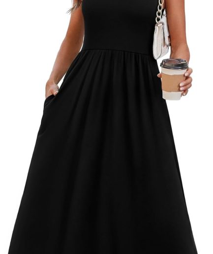 Summer Dresses for Women Flowy Casual Midi Dress Beach Vacation Sundresses with Pockets