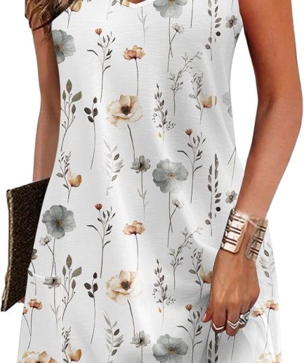 Womens Summer Dress 2026 Loose V Neck Sleeveless Sundresses Swimsuit Coverup with Pockets Floral Tank Dresses