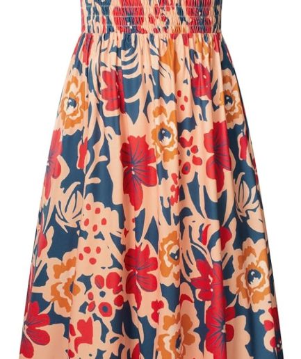 Summer Dresses for Women 2026 Vacation,Smocked Floral Maxi Dress,Boho Beach Sundress with Pocket Fashion Clothing