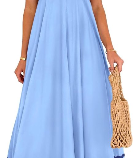 Women's 2026 Summer Flowy Maxi Dress Casual Sleeveless Spaghetti Strap Ruffle Beach Long Dresses
