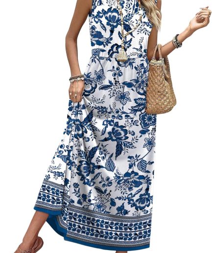 Summer Dresses for Women 2026 Maxi Dresses Long Flowy A Line Sleeveless Sundresses with Pockets
