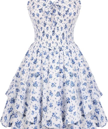 Smocked Floral Sundresses for Women Teens 2026 Summer Flowy Ruffle Mini Dress