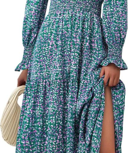 Women's Floral Maxi Dress 2026 Fall Long Sleeve V Neck A Line Long Flowy Spring Party Boho Dresses